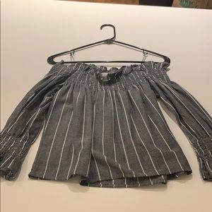 Grey striped off the shoulder top